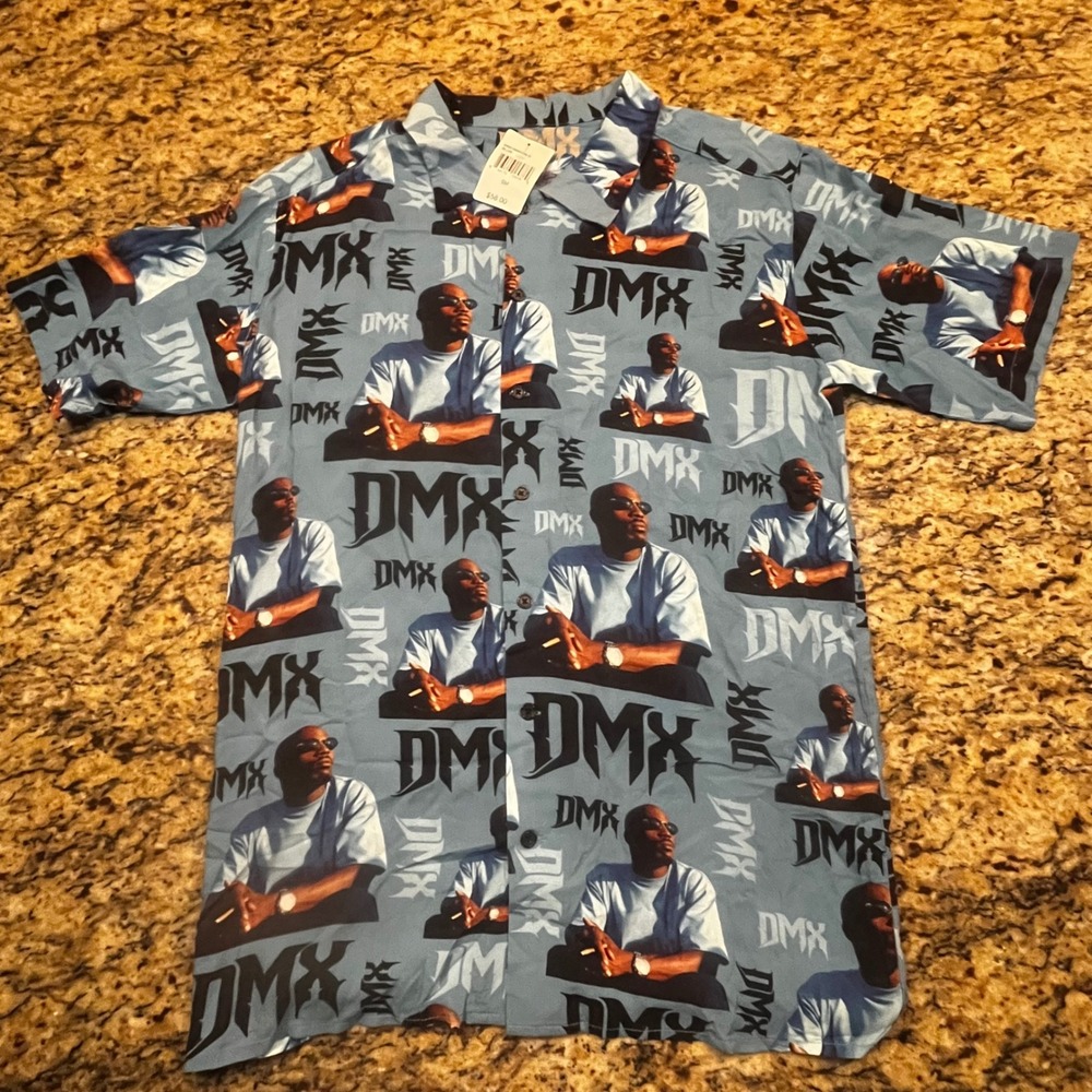 NEW DMX Mens Blue All Over Print Short Sleeve‎ Button Up Shirt DMX1090 Small